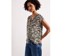 Blusenshirt STREET ONE, Damen, Gr. 34, espresso braun, Web, 50% Modal, 50% Baumwolle, gemustert, normal normal, Rundhals, abgesteppt, Shirts Blusenshirt, mit geschlitztem Rundhalsausschnitt (46369457-