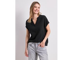 Blusenshirt STREET ONE, Damen, Gr. 34, schwarz, Web, 100% Baumwolle, unifarben, normal normal, Rundhals, abgesteppt, Shirts Blusenshirt, aus reiner Baumwolle (20638369-34) schwarz