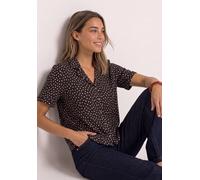 Blusenshirt STREET ONE, Damen, Gr. 36, schwarz coffee, Web, Obermaterial: 95% Viskose, 5% Elasthan, bedruckt, hüftlang, V-Ausschnitt, Shirts Blusenshirt, Kurzarm mit Turn-Up-Detail, durchgehende Knopf