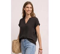 Blusenshirt STREET ONE, Damen, Gr. 36, espresso braun, Web, 100% Baumwolle, unifarben, normal normal, Rundhals, abgesteppt, Shirts Blusenshirt, aus reiner Baumwolle (58025854-36) espresso braun