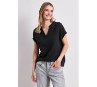 Blusenshirt STREET ONE, Damen, Gr. 36, schwarz, Web, 100% Baumwolle, unifarben, normal normal, Rundhals, abgesteppt, Shirts Blusenshirt, aus reiner Baumwolle (20638369-36) schwarz