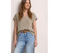 Blusenshirt STREET ONE, Damen, Gr. 36, timeless beige, Web, 100% Baumwolle, unifarben, normal normal, Rundhals, abgesteppt, Shirts Blusenshirt, aus reiner Baumwolle (69763309-36) timeless beige