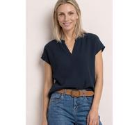 Blusenshirt STREET ONE, Damen, Gr. 38, shadowed navy, Web, 100% Baumwolle, unifarben, normal normal, Rundhals, abgesteppt, Shirts Blusenshirt, aus reiner Baumwolle (93091421-38) shadowed navy