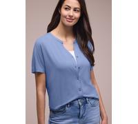 Blusenshirt STREET ONE, Damen, Gr. 42, drift blau, Jersey, Obermaterial: 95% Viskose, 5% Elasthan, unifarben, normal hüftbedeckend, Rundhals, abgesteppte Kante, Shirts Blusenshirt, Sommershirt im Tuni