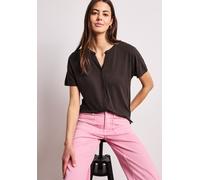 Blusenshirt STREET ONE, Damen, Gr. 44, espresso braun, Jersey, Obermaterial: 95% Viskose, 5% Elasthan, unifarben, normal hüftbedeckend, Rundhals, abgesteppte Kante, Shirts Blusenshirt, Sommershirt im 