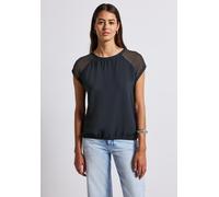 Blusenshirt STREET ONE, Damen, Gr. 46, blau (deepwater blau), Stoff, 88% Viskose, 12% Polyamid, unifarben, normal normal, Rundhals, Umschlagbund, Shirts, aus strecthigem Viskosematerial (40305535-46) 