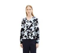 Blusenshirt TOM TAILOR, Damen, Gr. XS (34), blau (blau cut floral design), Stoff, Obermaterial: 95% Viskose, 5% Elasthan, bedruckt, regular fit normal, V-Ausschnitt, Shirts Blusenshirt, mit Allover-Pr
