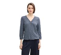 Blusenshirt TOM TAILOR, Damen, Gr. XS (34), printed blau weiß minimal, Obermaterial: 65% Polyester, 35% Viskose, Crinkleoptik, loose fit taillenbedeckt, V-Ausschnitt, elastischer Bund, Shirts Blusensh