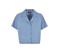 Blusenshirt URBAN CLASSICS "Urban Classics Damen Ladies Light Denim Resort Shirt", Damen, Gr. 5XL, skyblau washed, 100% Baumwolle, unifarben, loose fit, amerikanischer Ausschnitt, Shirts Blusenshirt (