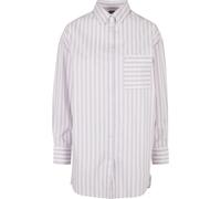 Blusenshirt URBAN CLASSICS "Urban Classics Damen Ladies Oversized Stripe Shirt", Damen, Gr. XS, weiß, lila, 69% Baumwolle, 29% Polyester, 2% Elasthan, gestreift, oversize, amerikanischer Ausschnitt, S