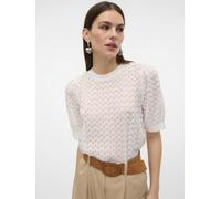 Blusenshirt VERO MODA "VMBECCA LACE SS O-NECK TOP JRS GA NOOS", Damen, Gr. S (36), weiß (snow weiß), Jersey, Obermaterial: 100% Polyester, unifarben, regular fit normal, Rundhals, Shirts Blusenshirt,