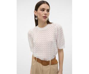 Blusenshirt VERO MODA "VMBECCA LACE SS O-NECK TOP JRS GA NOOS", Damen, Gr. XS (34), snow weiß, Jersey, Obermaterial: 100% Polyester, unifarben, regular fit normal, Rundhals, Shirts Blusenshirt, Kunstf