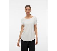 Blusenshirt VERO MODA "VMBELLA SS TOP WVN GA NOOS", Damen, Gr. S, weiß (snow weiß), Web, Obermaterial: 97% Viskose, 3% Elasthan, unifarben, regular fit hüftbedeckend, Rundhals, Shirts Blusenshirt, Vis