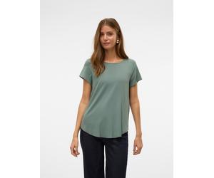Blusenshirt VERO MODA "VMBELLA SS TOP WVN GA NOOS", Damen, Gr. XS, grün (laurel wreath), Web, Obermaterial: 97% Viskose, 3% Elasthan, unifarben, regular fit hüftbedeckend, Rundhals, Shirts Blusenshirt
