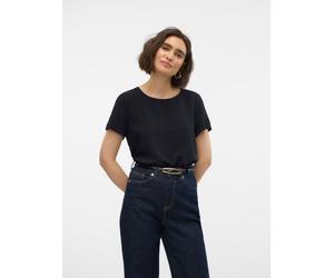 Blusenshirt VERO MODA "VMEASY JOY S/S TOP WVN GA", Damen, Gr. M, schwarz, Web, Obermaterial: 100% Viskose, unifarben, regular fit, Rundhals, Shirts Blusenshirt (47092641-M) schwarz
