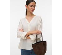 Blusenshirt VERO MODA "VMKAJA LS V-NECK FOLD-UP TOP WVN", Damen, Gr. L, snow weiß, Jersey, Obermaterial: 83% Viskose, 17% Nylon, unifarben, regular fit normal, V-Ausschnitt, Shirts Blusenshirt, mit Ra