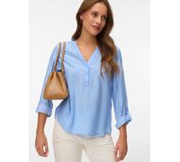 Blusenshirt VERO MODA "VMKAJA LS V-NECK FOLD-UP TOP WVN", Damen, Gr. S, vista blau stripes:sandra, Jersey, Obermaterial: 83% Viskose, 17% Nylon, gestreift, regular fit normal, V-Ausschnitt, Shirts Blu