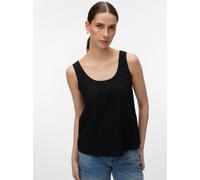 Blusenshirt VERO MODA "VMMYMILO S/L TOP WVN GA", Damen, Gr. S, schwarz, Jersey, Obermaterial: 55% Viskose, 45% Leinen, unifarben, regular fit kurz, tiefer Rundhals, Shirts Blusenshirt (38815638-S) sch