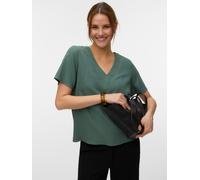 Blusenshirt VERO MODA "VMMYMILO S/S V-NECK TOP WVN GA", Damen, Gr. XS, grün (laurel wreath), Jersey, Obermaterial: 55% Viskose, 45% Leinen, unifarben, regular fit normal, V-Ausschnitt, Shirts Blusensh