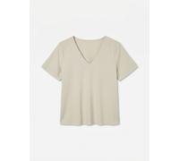 Blusenshirt VERO MODA "VMMYMILO S/S V-NECK TOP WVN GA", Damen, Gr. XS, silber lining, Jersey, Obermaterial: 55% Viskose, 45% Leinen, unifarben, regular fit normal, V-Ausschnitt, Shirts Blusenshirt, mi