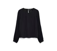 Blusenshirt VERO MODA "VMSIGNE LS PLISSE TOP WVN", Damen, Gr. M, schwarz, Jersey, Obermaterial: 100% Polyester, unifarben, regular fit normal, Rundhals, Shirts Blusenshirt, mit Schlingenverschluss (27