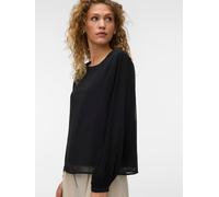 Blusenshirt VERO MODA "VMSIGNE LS PLISSE TOP WVN", Damen, Gr. XS, schwarz, Jersey, Obermaterial: 100% Polyester, unifarben, regular fit normal, Rundhals, Shirts Blusenshirt, mit Schlingenverschluss (2