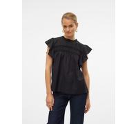 Blusenshirt VERO MODA "VMTRINE SL LACE TOP WVN NOOS", Damen, Gr. XS, schwarz, Web, Obermaterial: 100% Baumwolle, unifarben, regular fit normal, Rundhals, Flügelärmel, Shirts Blusenshirt, Baumwolle (26