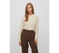 Blusenshirt VILA "VICHIKKA LACE L/S SHIRT- NOOS", Damen, Gr. L, beige (birch), Jersey, Obermaterial: 95% Polyamid, 5% Elasthan, unifarben, hüftbedeckend, Rundhals, Shirts Blusenshirt (59224205-L) birc
