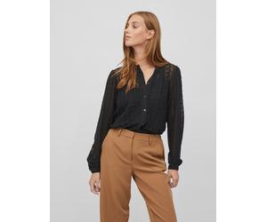 Blusenshirt VILA "VICHIKKA LACE L/S SHIRT- NOOS", Damen, Gr. XL, schwarz, Jersey, Obermaterial: 95% Polyamid, 5% Elasthan, unifarben, hüftbedeckend, Rundhals, Shirts Blusenshirt (97767964-XL) schwarz