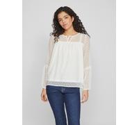 Blusenshirt VILA "VIEDEE L/S TOP - NOOS", Damen, Gr. 34, weiß (snow weiß), Chiffon, Obermaterial: 100% Polyester, unifarben, regular fit normal, Rundhals, Shirts Blusenshirt (20811634-34) snow weiß