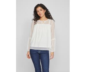 Blusenshirt VILA "VIEDEE L/S TOP - NOOS", Damen, Gr. 40, weiß (snow weiß), Chiffon, Obermaterial: 100% Polyester, unifarben, regular fit normal, Rundhals, Shirts Blusenshirt (20811634-40) snow weiß