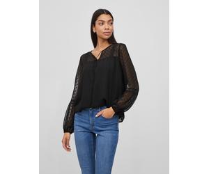 Blusenshirt VILA "VIEDEE L/S TOP - NOOS", Damen, Gr. 40L, schwarz, Chiffon, Obermaterial: 100% Polyester, unifarben, regular fit normal, Rundhals, Shirts Blusenshirt (89614046-40) schwarz