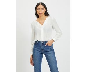 Blusenshirt VILA "VILUCY L/S SHIRT - NOOS", Damen, Gr. S, weiß (snow weiß), Web, Obermaterial: 100% Polyester, unifarben, regular fit hüftbedeckend, V-Ausschnitt, Shirts Blusenshirt (81776402-S) snow