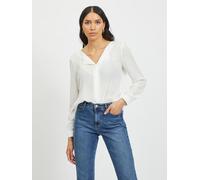 Blusenshirt VILA "VILUCY L/S SHIRT - NOOS", Damen, Gr. XS, weiß (snow weiß), Web, Obermaterial: 100% Polyester, unifarben, regular fit hüftbedeckend, V-Ausschnitt, Shirts Blusenshirt (81776402-XS) sno