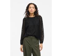 Blusenshirt VILA "VIMIKA O-NECK L/S TOP - NOOS", Damen, Gr. 38, schwarz (schwarz beauty), Jersey, Obermaterial: 100% Polyester, unifarben, regular fit normal, Rundhals, Shirts Blusenshirt (89968720-38