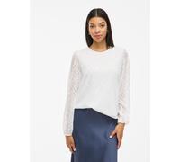 Blusenshirt VILA "VIMIKA O-NECK L/S TOP - NOOS", Damen, Gr. 42, weiß (cloud dancer), Jersey, Obermaterial: 100% Polyester, unifarben, regular fit normal, Rundhals, Shirts Blusenshirt (56599704-42)