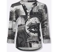 Blusenshirt HEINE "Shirtbluse", Damen, Gr. 34, schwarz-weiß (weiß, schwarz, bedruckt), 95% Viskose, 5% Elasthan, bedruckt, gemustert, mehrfarbig, Rundhals, Shirts Blusenshirt (34051227-34) weiß, schwa