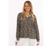 Blusenshirt ZWILLINGSHERZ "Leo", Damen, Gr. S/M, bunt (weiß), Jersey, Obermaterial: 95% Viskose, 5% Elasthan, gemustert, mehrfarbig, bequem Po-bedeckend, V-Ausschnitt, angesetztes Bündchen kontrastfar