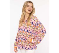 Blusenshirt ZWILLINGSHERZ ""Ornament"", Damen, Gr. S/M, bunt, Web, Obermaterial: 95% Viskose, 5% Elasthan, gemustert, bequem hüftbedeckend, V-Ausschnitt, Bündchen, Shirts Blusenshirt, langärmlig, V-Ne