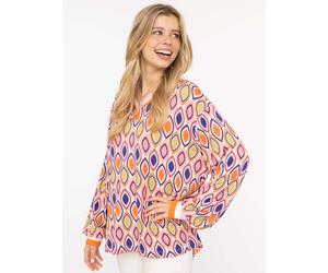 Blusenshirt ZWILLINGSHERZ "Ornament", Damen, Gr. S/M, bunt, Web, Obermaterial: 95% Viskose, 5% Elasthan, gemustert, bequem hüftbedeckend, V-Ausschnitt, Bündchen, Shirts Blusenshirt, langärmlig, V-Neck