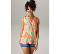 Blusentop ANISTON CASUAL, Damen, Gr. 36, grün (apfelgrün, rosa, orange), Web, Obermaterial: 100% Viskose, bedruckt, figurumspielend Po-bedeckend, V-Ausschnitt, Blusen Blusentop, mit farbintensivem, gr