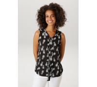 Blusentop ANISTON CASUAL, Damen, Gr. 46, schwarz, hellgrau, wollweiß, Crêpe, Obermaterial Vorderteil: 100% Polyester. Rückenteil: 95% Viskose, 5% Elasthan, bedruckt, figurumspielend hüftbedeckend, V-A