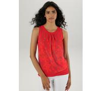 Blusentop ANISTON SELECTED, Damen, Gr. 46, rot (rot, koralle, bedruckt), Chiffon, Obermaterial: 95% Viskose, 5% Elasthan. Einsatz: 100% Polyester. Futter: 95% Viskose, 5% Elasthan, bedruckt, figurumsp