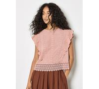 Blusentop APRICOT "Besticktes Baumwolltop", Damen, Gr. L (40), pink, gewebt, Obermaterial: 100% Baumwolle CO., uni, Rüschen, Blusen Blusentop, mit Rüschen (51782501-40) pink