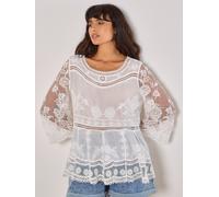 Blusentop APRICOT "Besticktes Mesh-Oberteil", Damen, Gr. M (38), weiß, Obermaterial: 64% Baumwolle CO. 36% Viskose CV., unifarben, Blusen Blusentop, in oversized Passform (94597430-M) weiß