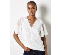 Blusentop APRICOT "Blumen-Bluse", Damen, Gr. XS (34), beige (creme), gewebt, Obermaterial: 100% Polyester PES., geblümt, normal, V-Ausschnitt, Blusen Blusentop, mit Häkelbordüre (99879641-34) creme