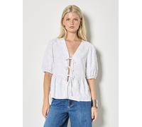 Blusentop APRICOT "Bluse aus Leinenmischung", Damen, Gr. XL (42), weiß, gewebt, Obermaterial: 85% Viskose CV. 12% Leinen LI. 3% Baumwolle CO., uni, Elastische Bündchen, Blusen Blusentop, mit Stickerei