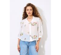 Blusentop APRICOT "Bluse mit Blumen- und Paisley-Muster", Damen, Gr. L (40), weiß, gewebt, Obermaterial: 63% Viskose CV. 37% Polyester PES., gemustert, normal, V-Ausschnitt, Manschetten, Blusen Blusen
