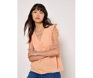 Blusentop APRICOT "Broderie Top", Damen, Gr. S (36), rot (peach), Obermaterial: 100% Baumwolle CO., unifarben, Blusen Blusentop, mit Rüschen (95142026-36) peach