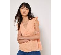 Blusentop APRICOT "Broderie Top", Damen, Gr. XL (42), rot (peach), Obermaterial: 100% Baumwolle CO., unifarben, Blusen Blusentop, mit Rüschen (95142026-42) peach